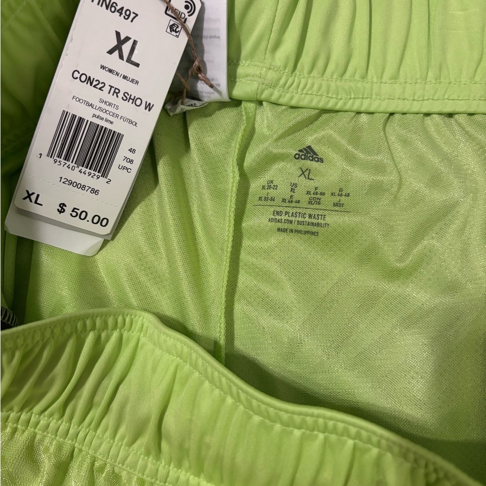 Adidas Women's Neon Green Soccer Shorts - Picture 2 of 3